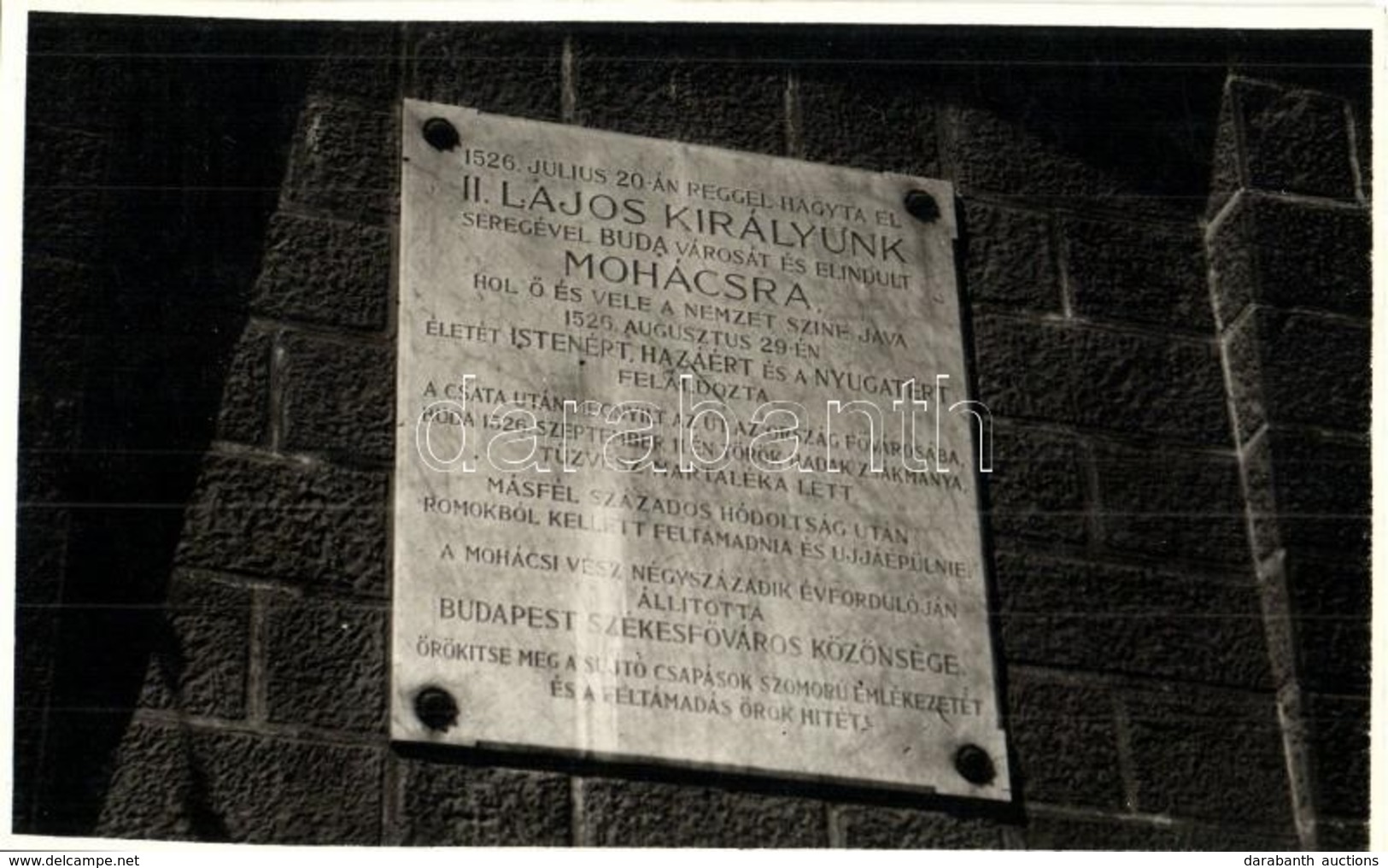 * T1 1526-1926 A Mohácsi Csata 400. évfordulójára állított Emlékmű / Monument For The 400th Anniversary Of The Battle Of - Unclassified