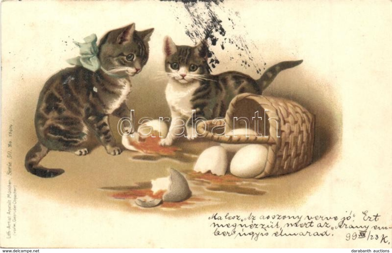 T2 1899 Cats, Art Postcard, Lith. Artist Anstalt München Serie 50. No. 18409. Litho - Ohne Zuordnung
