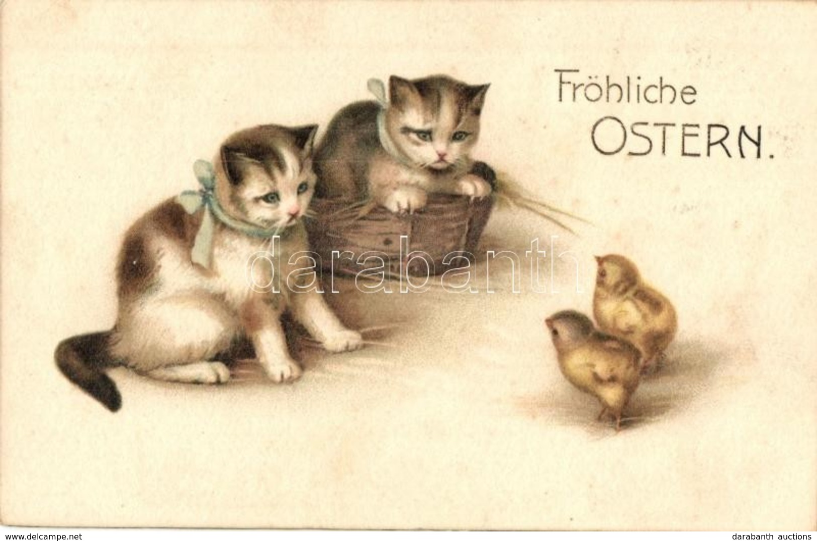 T2 Fröhliche Ostern / Easter Greeting Card With Cats And Chickens. Amag No. 1115. Litho + 1916 K.u.K. Feldpost - Ohne Zuordnung