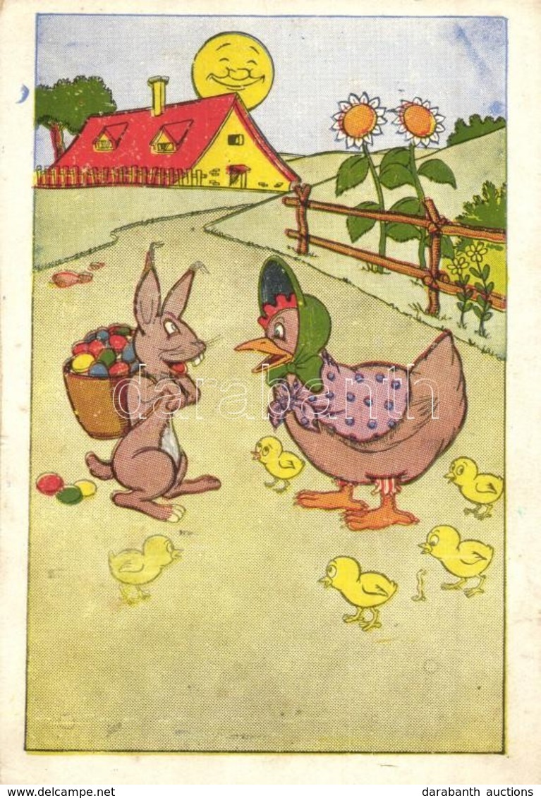 * T2 Easter Art Postcard With Rabbit And Chicken. Unsigned Walt Disney (?) - Ohne Zuordnung