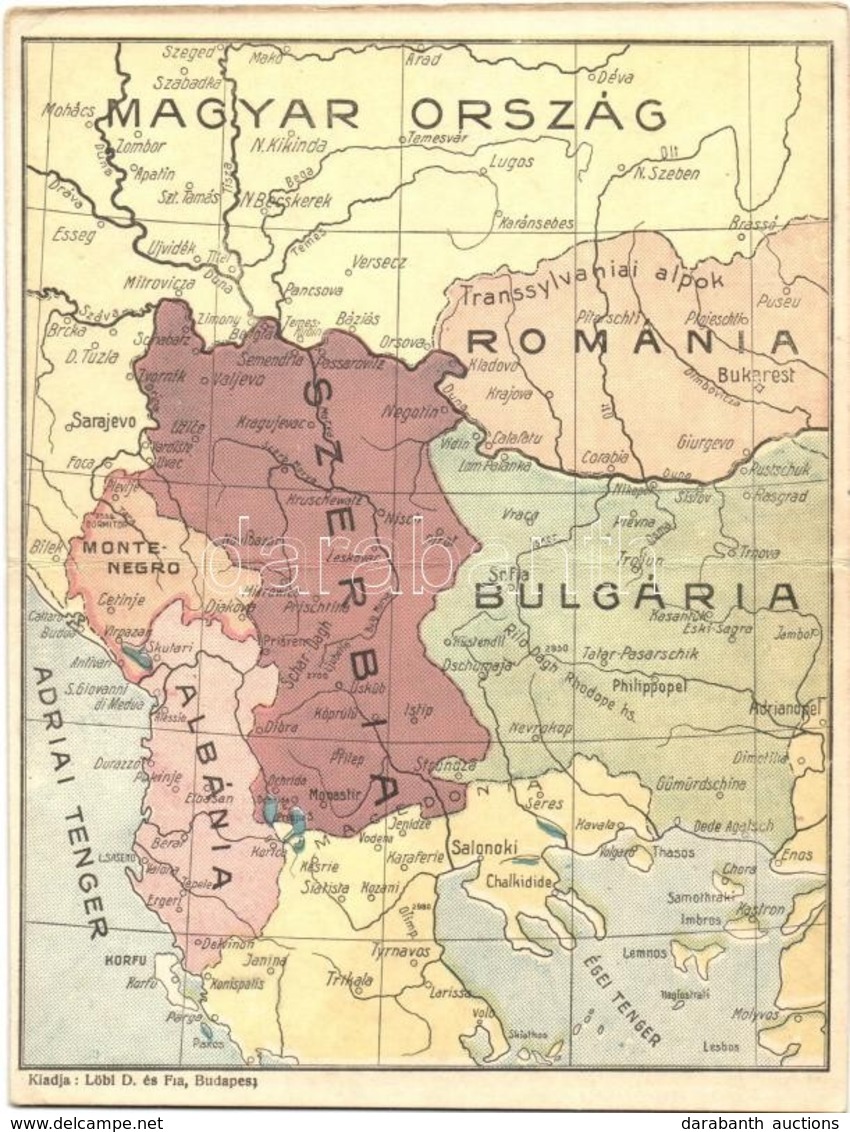 * T2/T3 Kihajtható Térkép A Balkánról. Kiadja Löbl D. és Fia / Foldable Map Of The Balkans (EK) - Unclassified