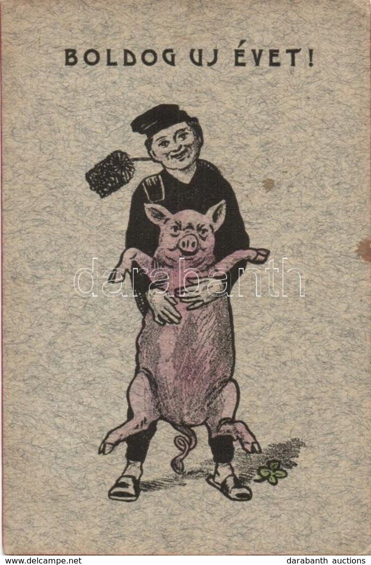 T2 1905 Boldog Új Évet! / New Year Greeting Art Postcard With Chimney Sweeper And Pig - Unclassified