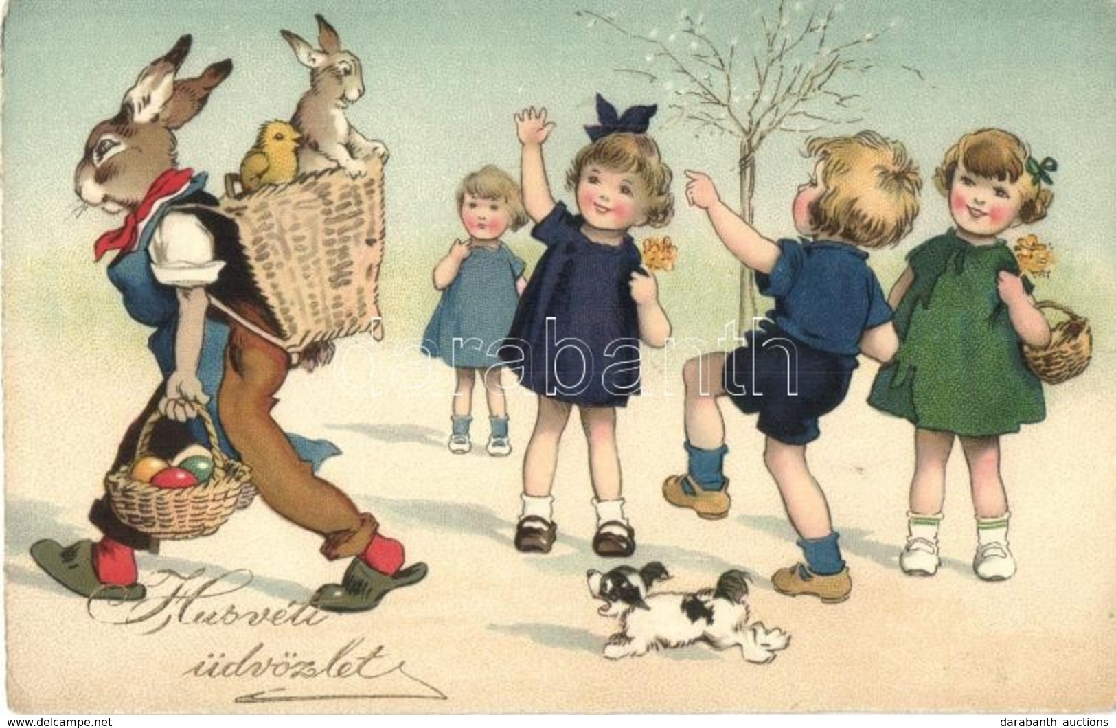 ** T2 Húsvéti üdvözlet / Easter Greeting Postcard, Rabbit, Children, Meissner&Buch Kunstkarte Nr. 3056 Litho - Ohne Zuordnung