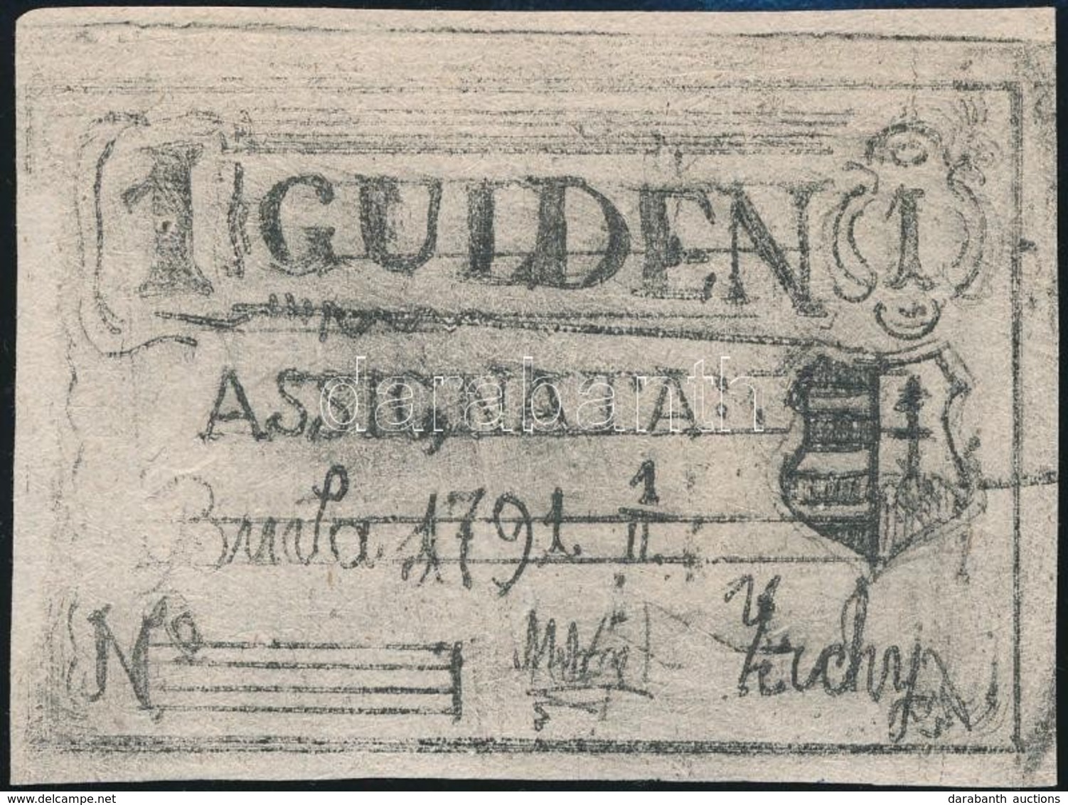 1791. 1 Gulden 'Assignata' Kézzel Rajzolt Bankjegy, Színházi Kellék A XIX. Századból?  T:III - Unclassified