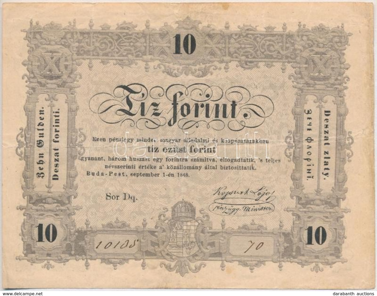 1848. 10Ft 'Kossuth Bankó' Hátlapi Szövegben 'BÜNTETETTNEK' Sajtóhiba T:III,III-
Adamo G111 - Unclassified
