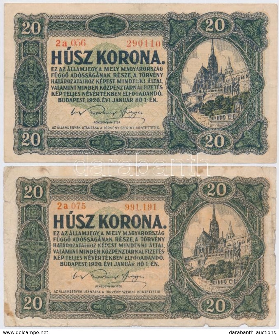 1920. 20K (2xklf) Egyiknél Sorszámok Között Pont T:III,III- - Unclassified