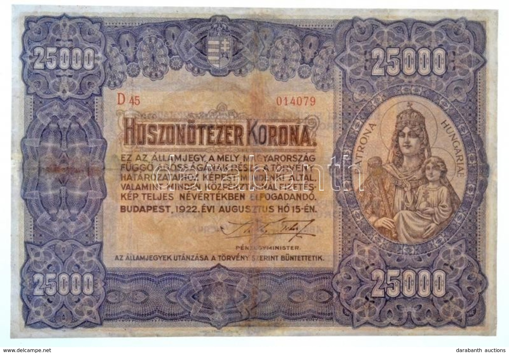 1922. 25.000K 'Orell Füssli Zürich' T:III- Restaurált  
Hungary 1922. 25.000 Korona 'Orell Füssli Zürich' C:VG Restored  - Ohne Zuordnung