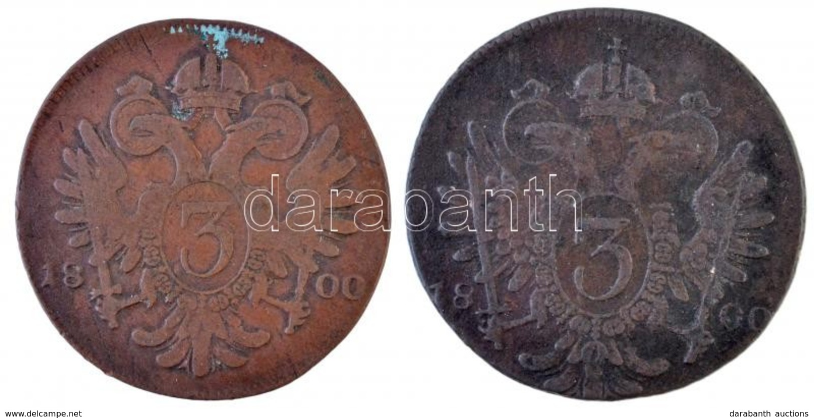 1800B 3kr Cu 'Ferenc' + 1800S 3kr Cu 'Ferenc' T:2-,3 Korrózió
Huszár: 2023., 2026., Unger III.: 1409.a,1401.d - Unclassified