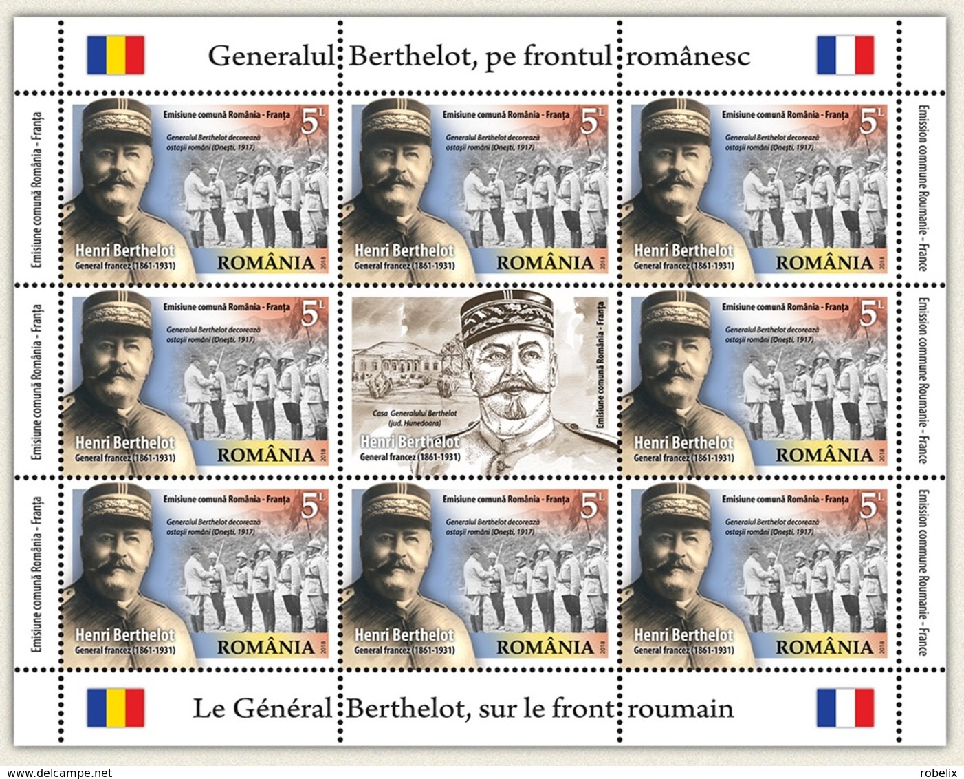 ROMANIA - 2018 -   Emission Commune -ROUMANIE -FRANCE - Général Henri Berthelot - 2 Feuillets   MNH**- - Ongebruikt