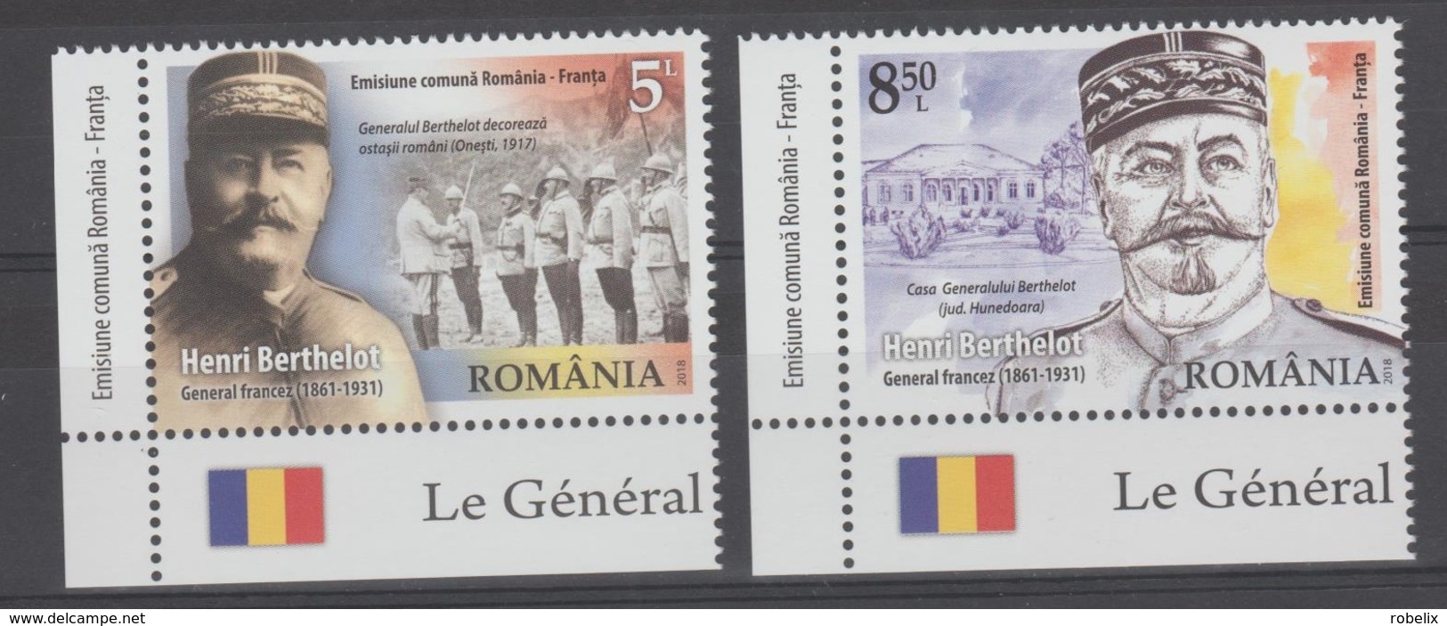 ROMANIA - 2018 -   Emission Commune - ROMANIA -FRANCE - Général Henri Berthelot - Serie 2 Val   MNH**- - Emissions Communes