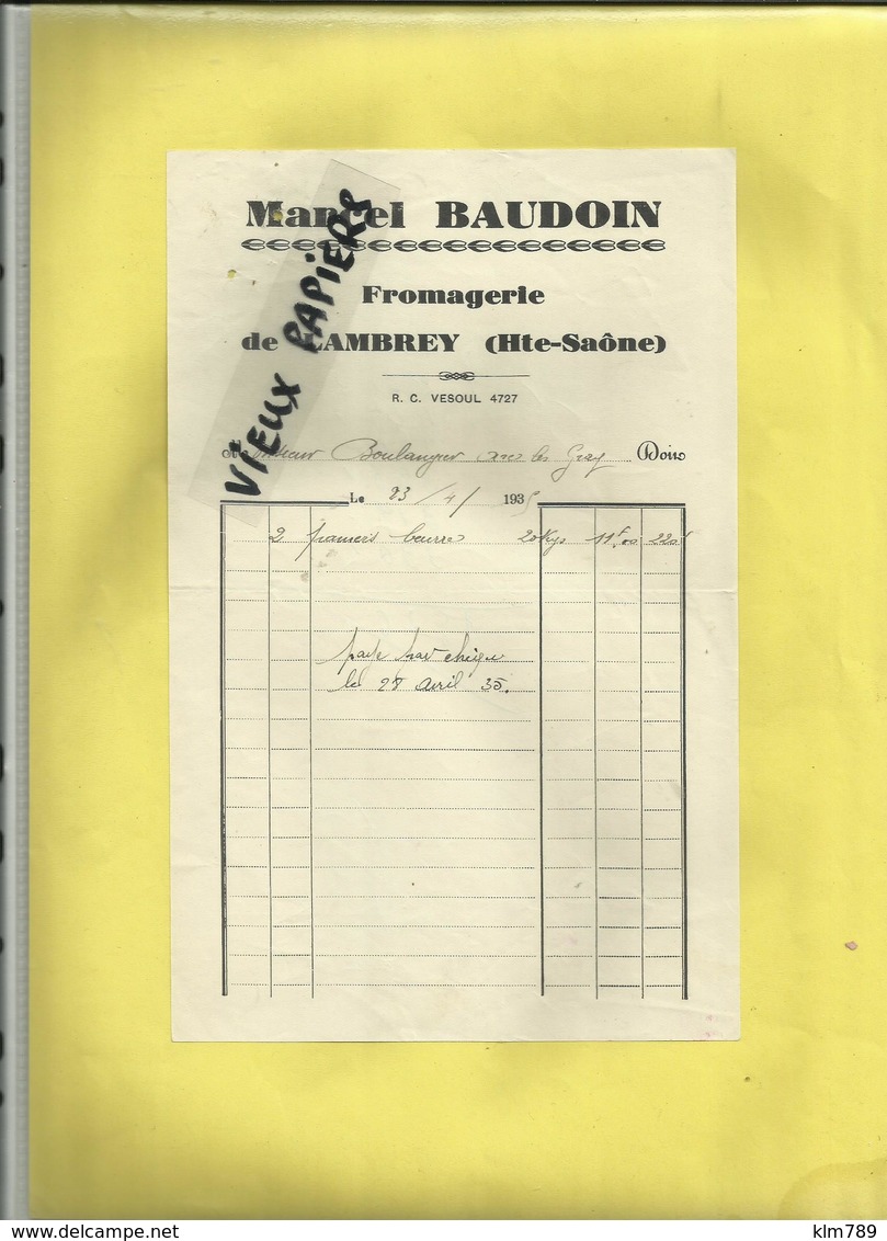 70 - Haute Saone - Lambrey   - Laiterie Marcel Baudoin  - Fromages - Beurre- Réf.28 . - 1900 – 1949