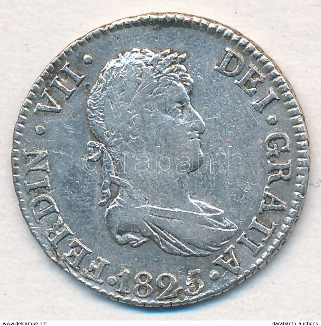 Spanyolország 1825JB 2R Ag 'VII. Ferdinánd' (5,89g) T:2,2- ü.
Spain 1825JB 2 Reales Ag 'Ferdinand VII' (5,89g) C:XF,VF D - Unclassified