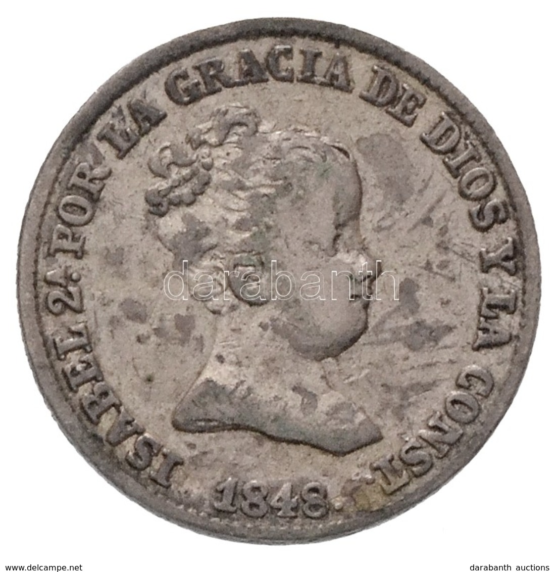 Spanyolország 1848CL 1R Ag 'II. Izabella' (1,33g) T:2
Spain 1848CL 1 Real Ag 'Isabel II' (1,33g) C:XF
Krause KM#518.1 - Unclassified