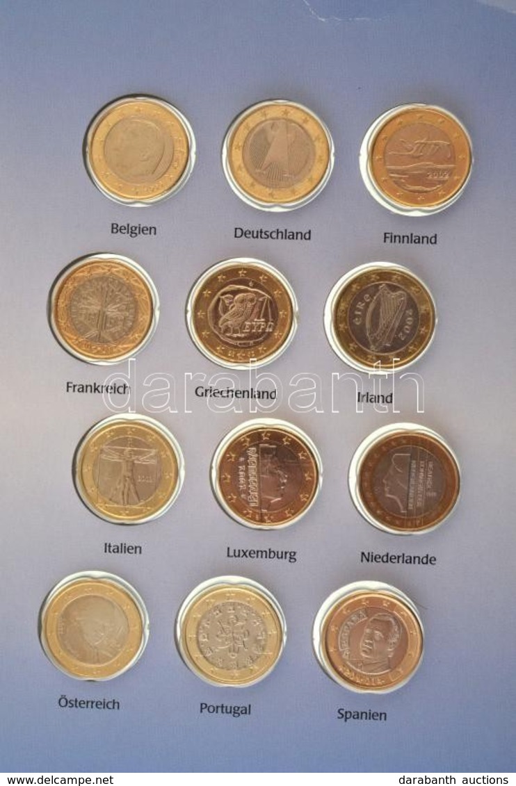 12db-os 1 Eurós érme Tétel, Kissé Gyűrött Karton Gyűjtőlapon 1999-2002. Közötti Kiadások, Benne Belga, Német, Finn, Fran - Unclassified