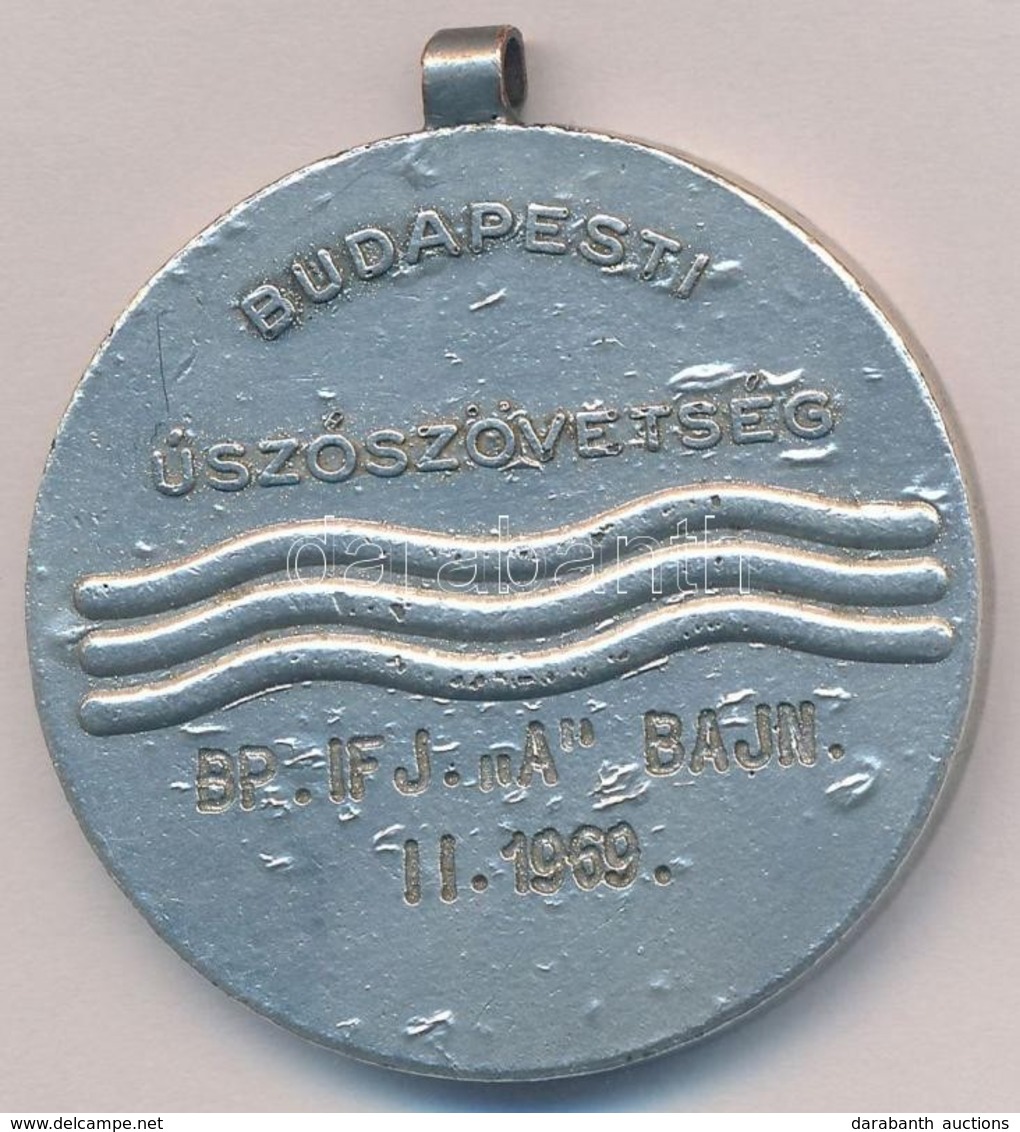 1969. 'Budapest Úszószövetség - BP. Ifj. A Bajn. II. 1969' Ezüstözött Fém Díjérem Füllel. Szign.: Kovács (40mm) T:2 - Unclassified