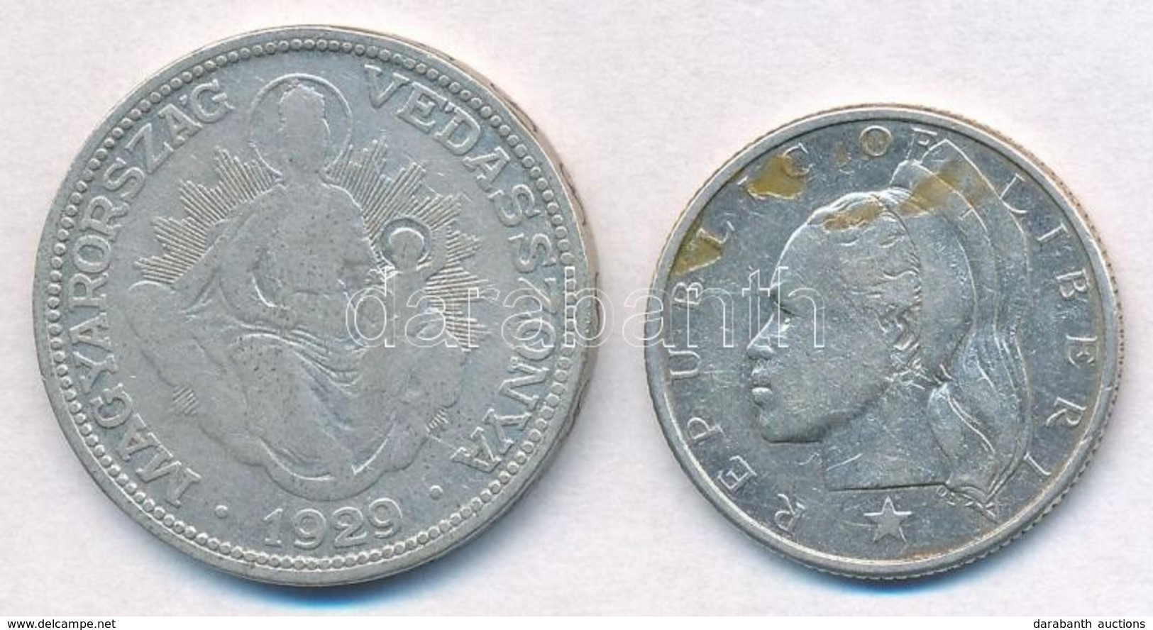 Vegyes: 1929. 2P Ag 'Madonna' + Libéria 1960. 25c Ag T:3,2- - Ohne Zuordnung