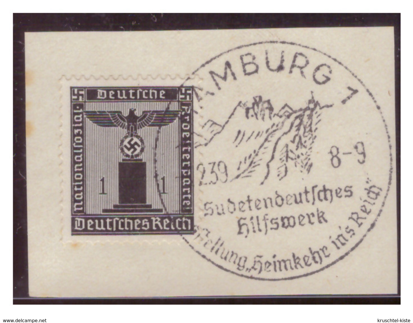 Dt-Reich (007274) Sonderstempel Auf Briefstück, Hamburg, Sudetendeutsches Hilfswerk, Ausstellung Heimkehr Ins Reich, Ges - Gebraucht