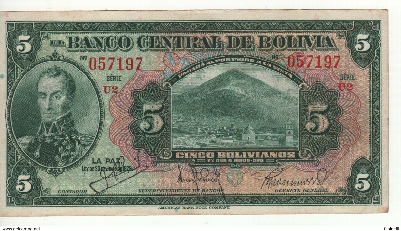 BOLIVIA  5 Boliviano   (L. 1928)    P120  XF - Bolivie