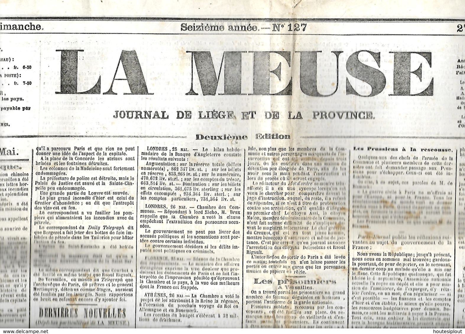 La Meuse (Liège)  27 Et 28/5/1871 (fin De La Semains Sanglante) - 1850 - 1899