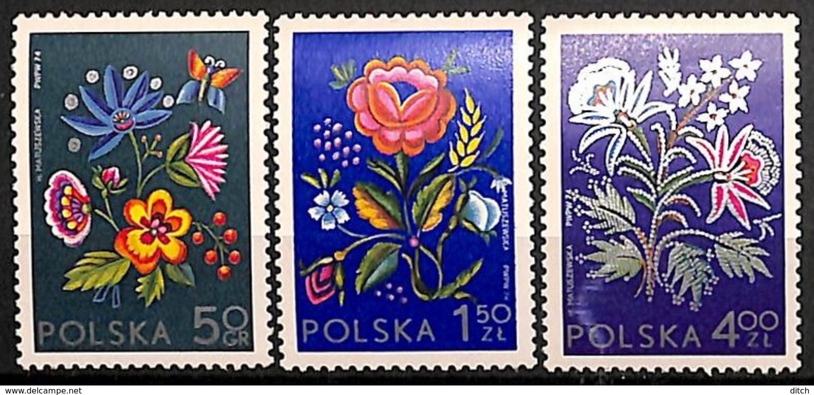 [813084]Pologne 1974 - N° 2151/53, Socphilex Expo à Katowice, Tissus Brodé, Fleurs Diverses, SC, SNC - Other & Unclassified