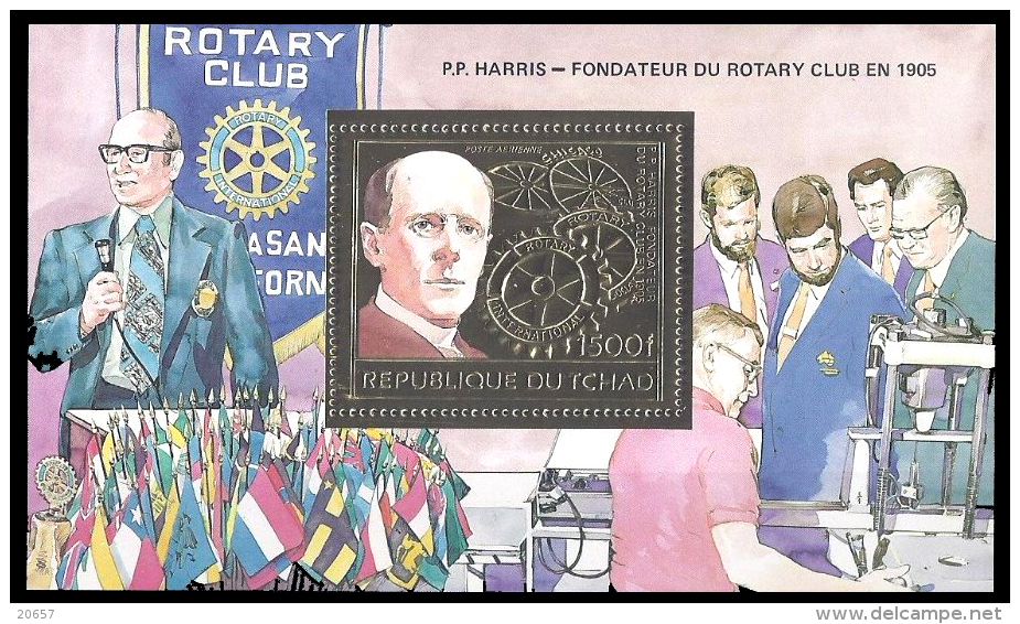 Tchad Bf 213A Rotary , Sciences , Or , Drapeaux - Rotary, Lions Club