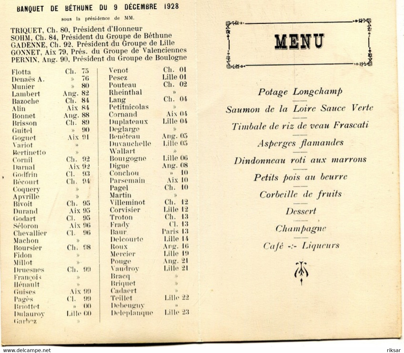 BETHUNE(MENUS) 1928 - Menus