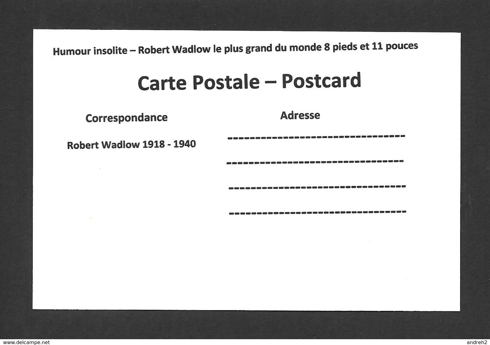 HUMOUR - INSOLITE - LE GÉANT ROBERT WADLOW LE PLUS GRAND DU MONDE 8 PIEDS ET 11 POUCES  1918 - 1940 - Humour