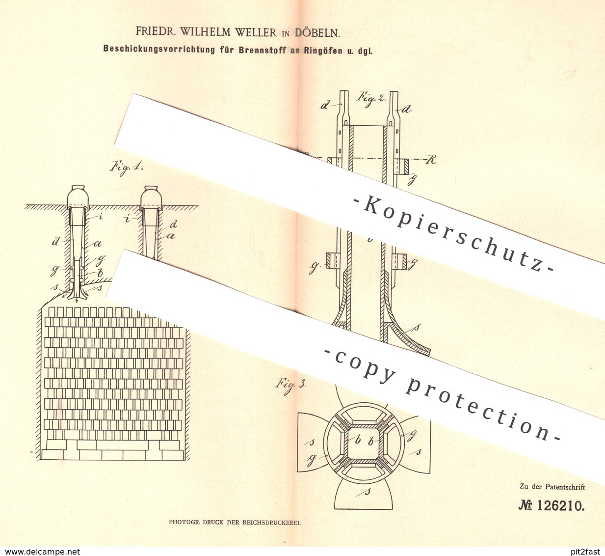 Original Patent - Friedr. Wilhelm Weller , Döbeln , 1900 , Beschickung Von Brennstoff An Ringofen | Ofen , Öfen , Kohle - Historische Dokumente