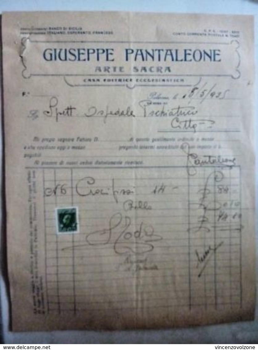 Fattura Pubblicitaria "GIUSEPPE PANTALEONE ARTE SACRA - CASA EDITRICE Palermo - Italia