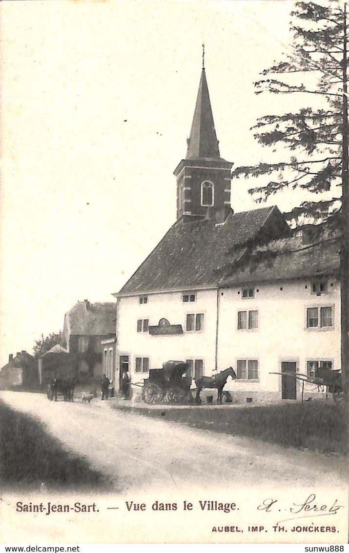 Saint-Jean-Sart - Vue Dans Le Village (Th. Jonckers, Animée Attelage Malle Poste ? 1908...adhésif Au Dos) - Aubel