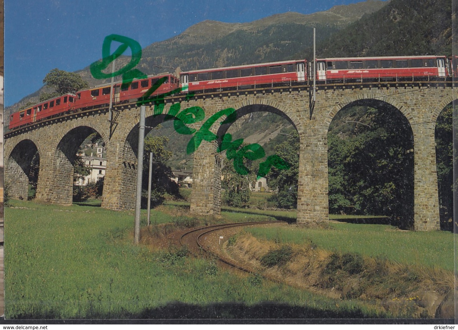 RhB, Bernina-Express Auf Dem Kehrviadukt Bei Brusio, Um 1985 - Eisenbahnen