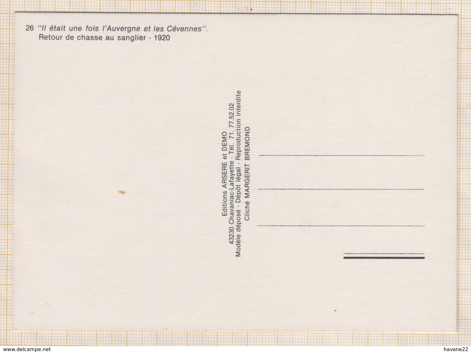 8AK4079 AUVERGNE RETOUR DE CHASSE AU SANGLIER §§§§§§§§§§§ REPRODUCTION  2 SCANS - Auvergne