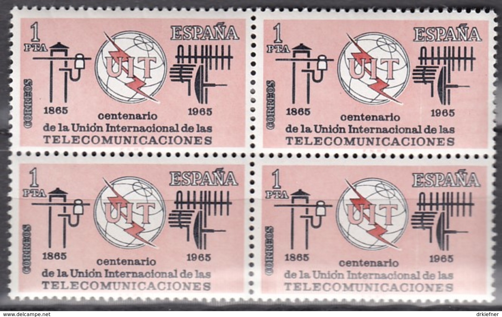 SPANIEN  1551, Postfrisch **, Mint, 4erBlock, 100 Jahre Internationale Fernmeldeunion (ITU) 1965 - Nuevos