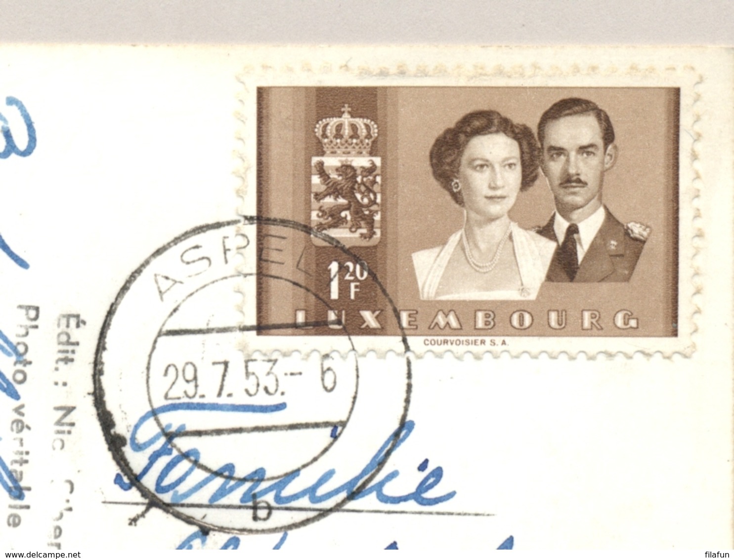 Luxembourg - 1953 - 1,20F Hochzeit On Postcarte From Aspelt To Waalre / Nederland - 1948-58 Charlotte Linkerkant