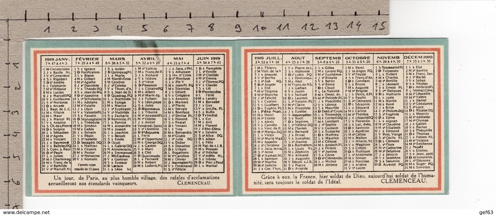 Rouffé - Calendrier 1919 - Les Foyers Du Soldat & Du Marin - Union Franco-Américaine - YMCA - 1914-18