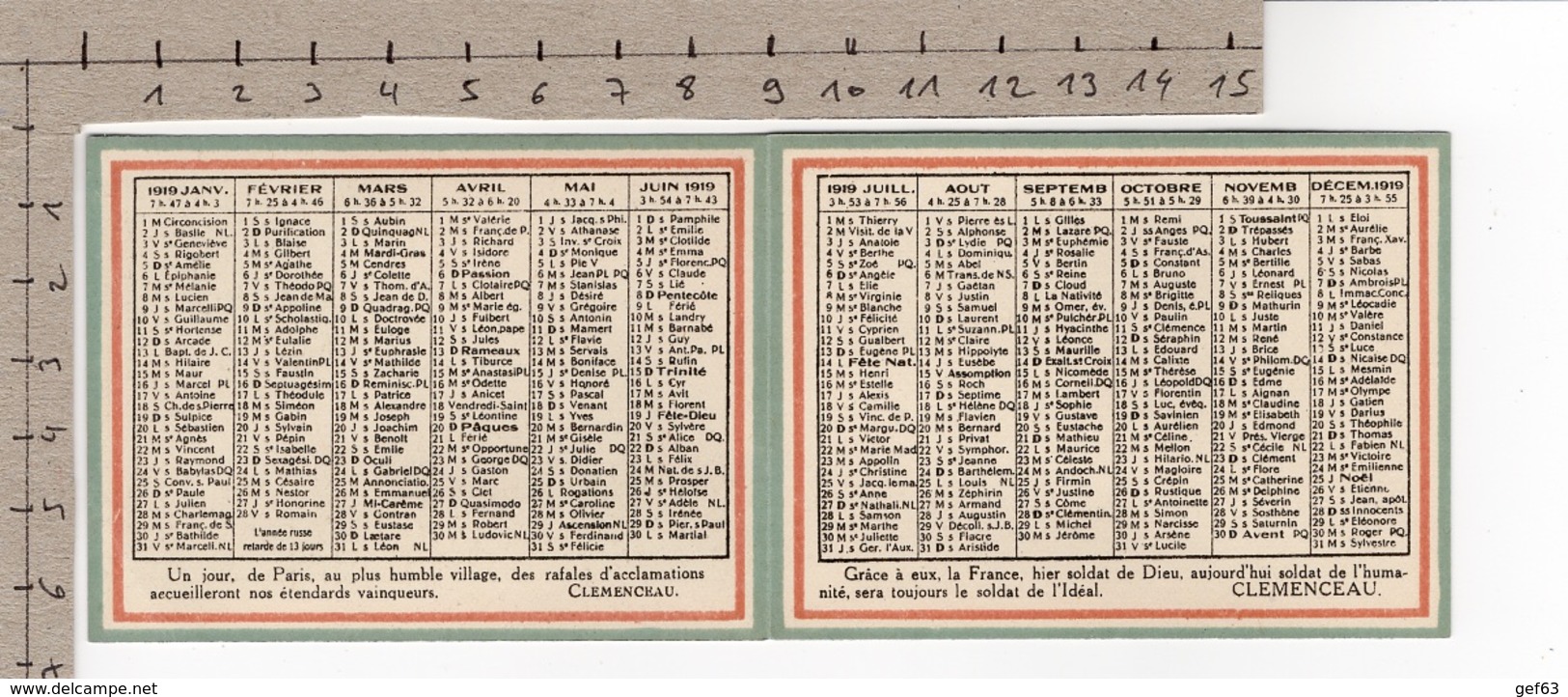 Rouffé - Calendrier 1919 - Les Foyers Du Soldat & Du Marin - Union Franco-Américaine - YMCA - 1914-18