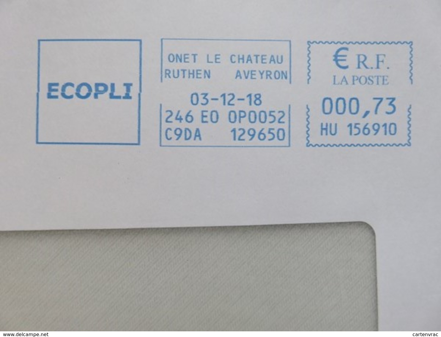 EMA Sur Enveloppe Aveyron - Logo Conseil Départemental - Ecopli - Onet Le Château - 03.12.18 - EMA (Print Machine)