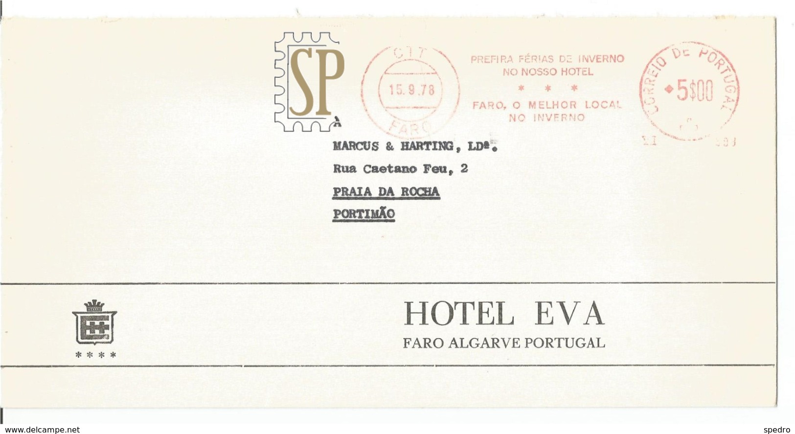 Portugal 1978 Franquia Mecânica Faro Algarve Franchise Hotel Eva Turismo Turism Tourism Red Meter Francotyp “Cc” - Macchine Per Obliterare (EMA)