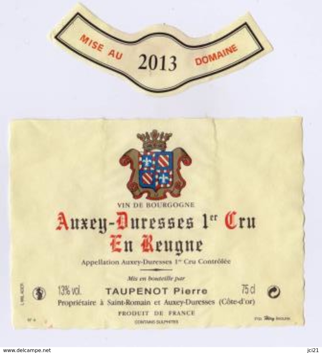 Etiquette Et Millésime " AUXEY-DURESSES 2013 1er Cru En Reugne " Taupenot Pierre Propriétaire (2234)_ev381 - Bourgogne