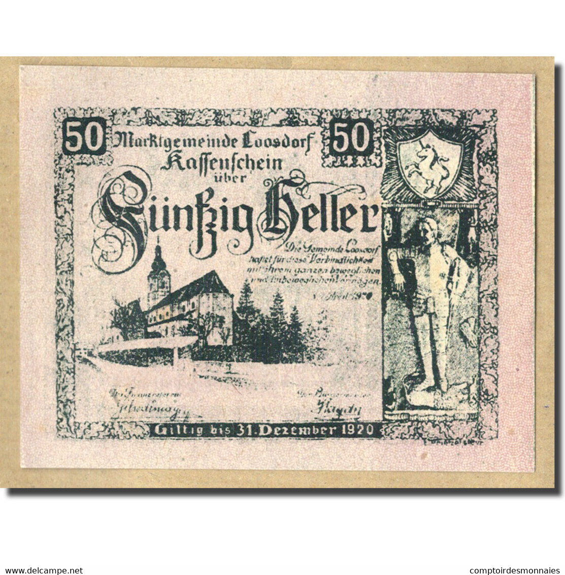 Billet, Autriche, Loosdorf, 50 Heller, Paysage, 1920, 1920-12-31, SPL, Mehl:FS - Autriche