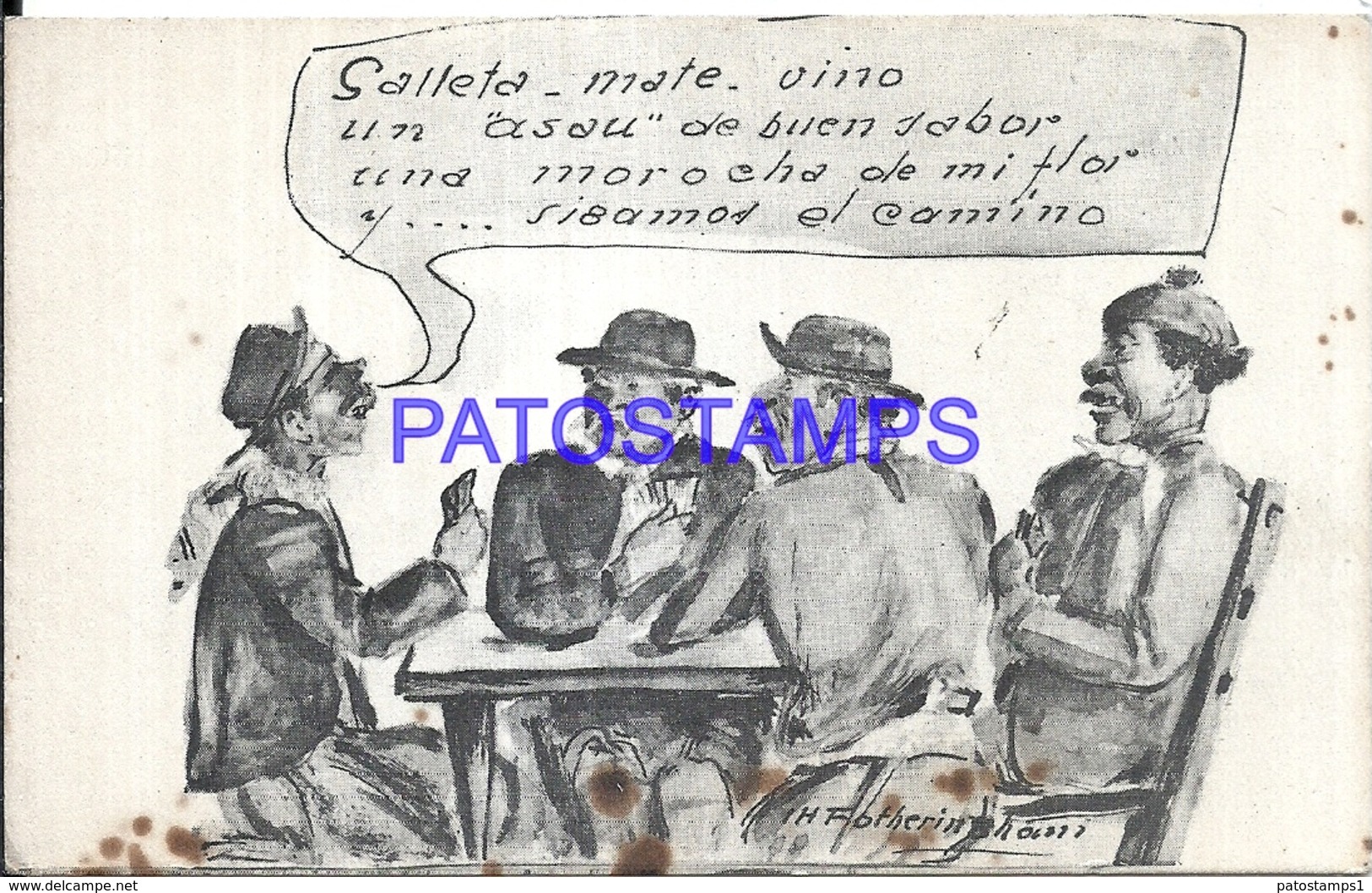 105012 ARGENTINA ART SIGNED FOTHERINSHAU COSTUMES GAUCHO PLAYING CARDS SPOTTED NO  POSTAL POSTCARD - Photographie