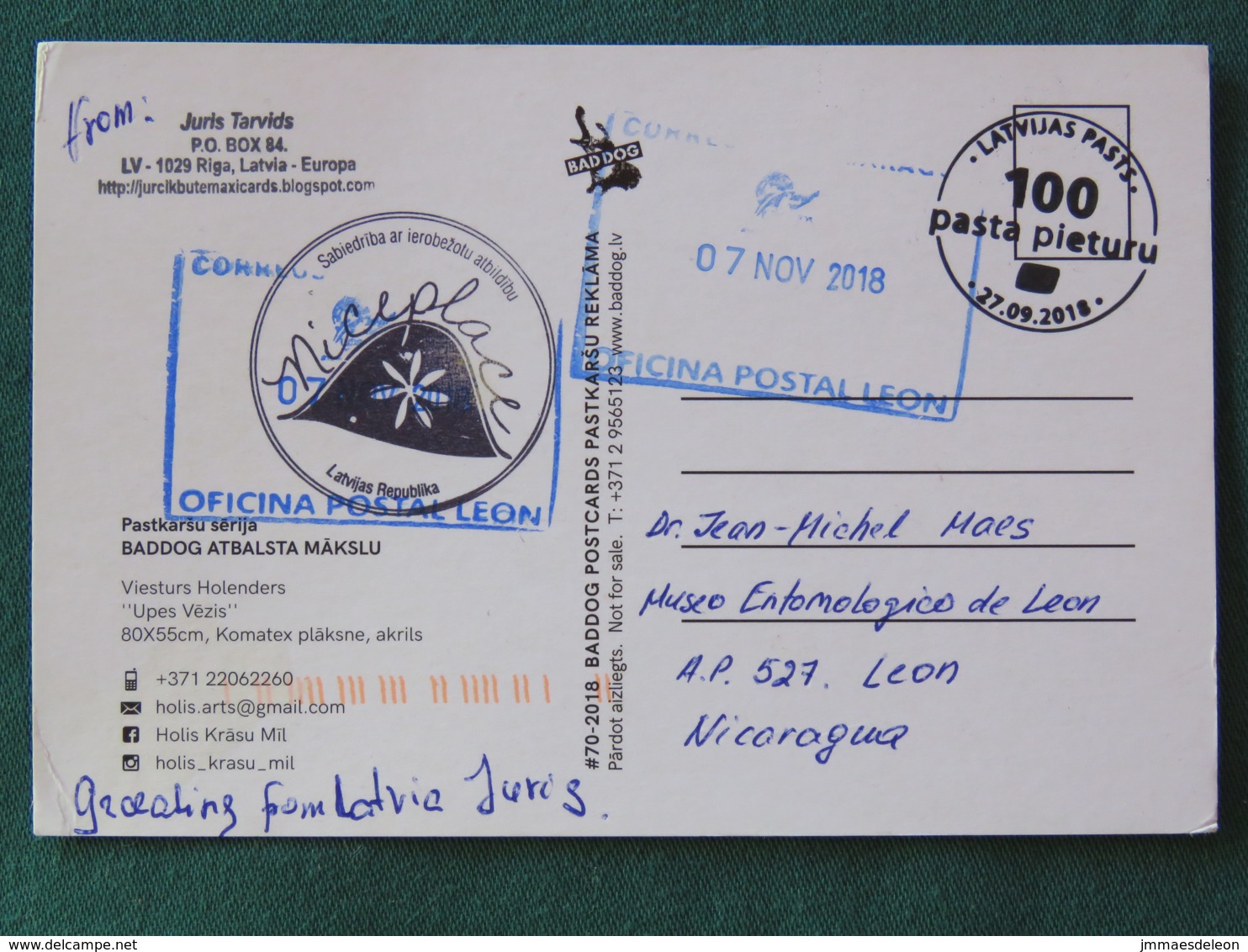 Latvia 2018 Postcard "lobster" To Nicaragua - Franking Cancel - Lettonie