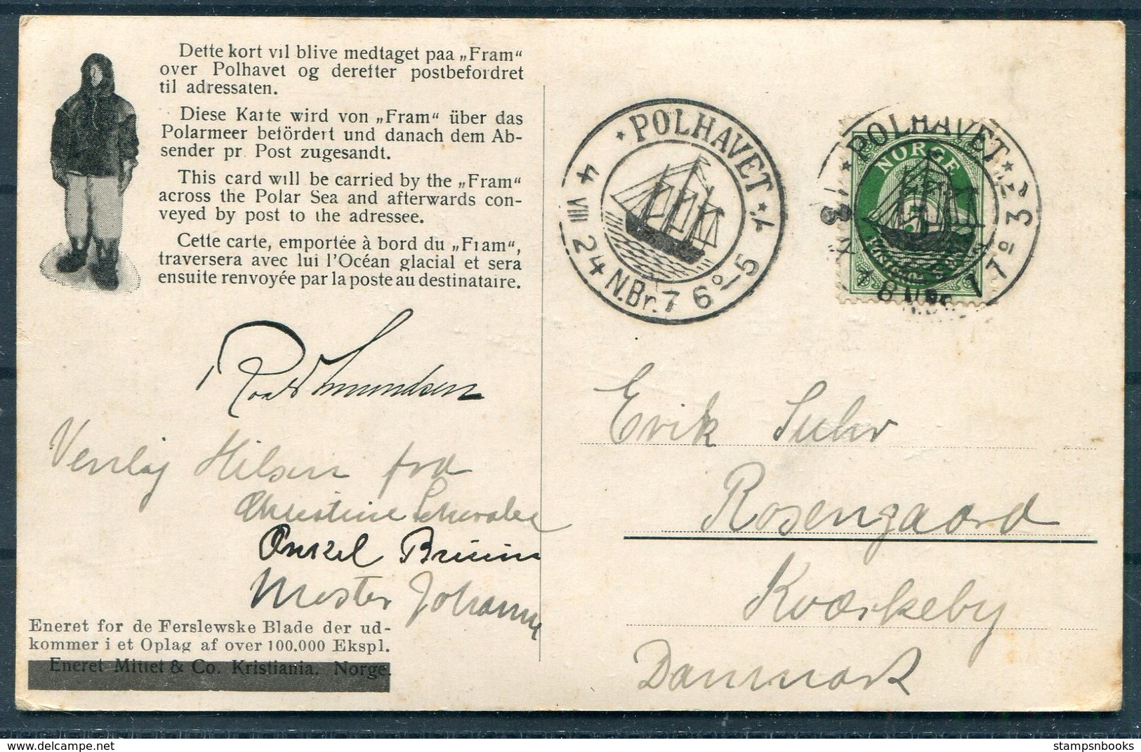 1924 Norway FRAM Polar Ship Postcard. Polhavet - Covers & Documents