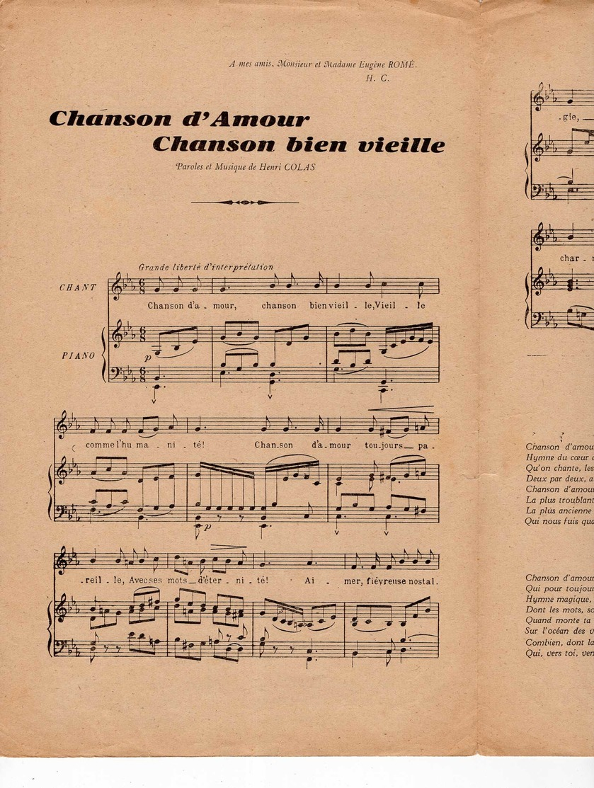 CAF CONC POPULAIRE CHANSONNIER PARTITION CHANSON D'AMOUR BIEN VIEILLE MOISSONNEURS HENRI COLAS 1923 GUILLERVAL SACLAS - Autres & Non Classés