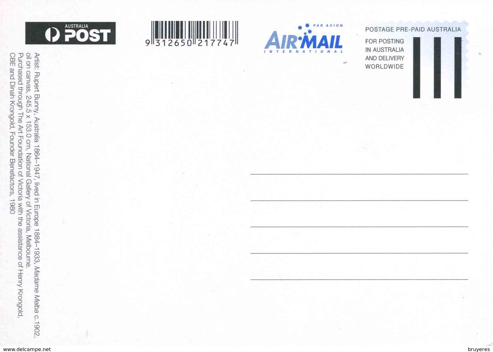 Entier Postal De 2011 D'Australie Sur CP "Nellie Melba, Soprano Colorature" Avec Timbre Oblit PJ 10 Mai 2011 - Entiers Postaux