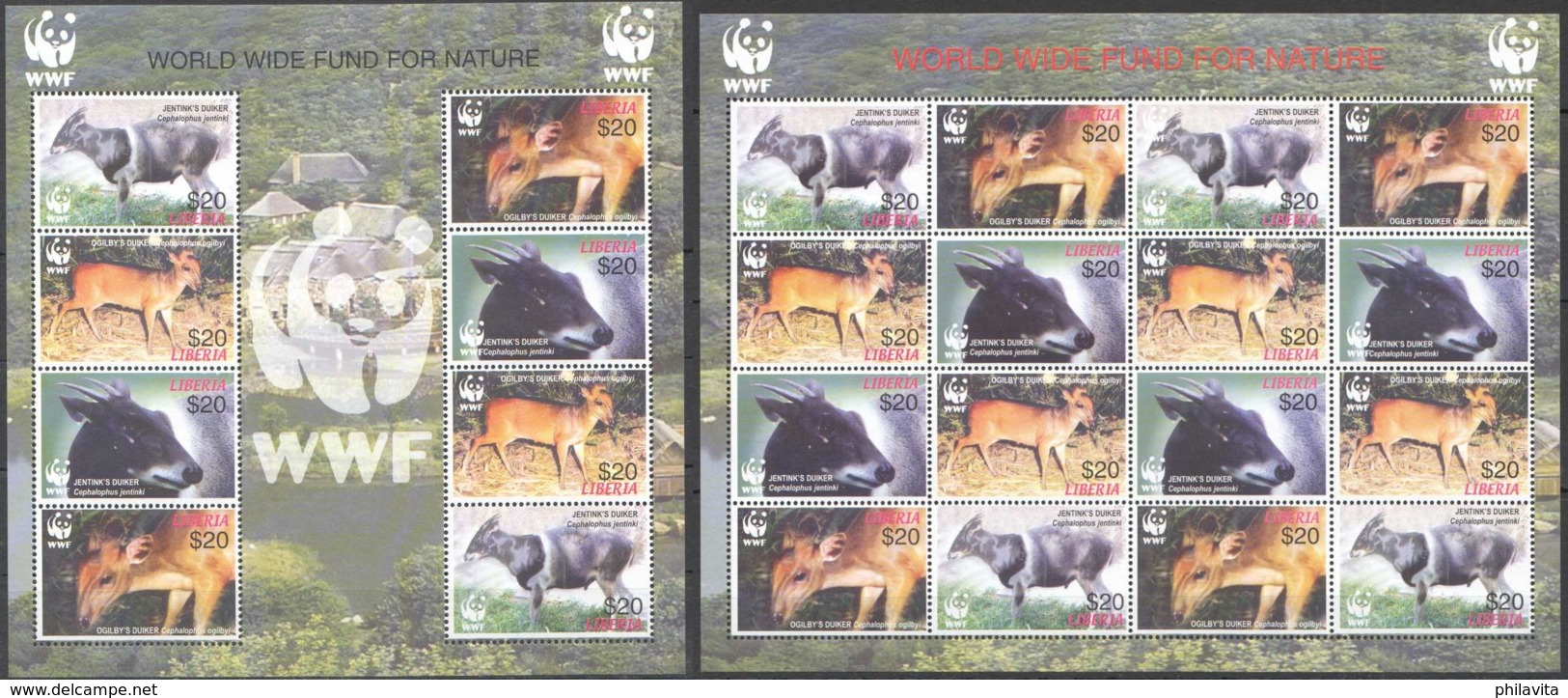 2005 Liberia - WWF Jentink's Duiker And Fernando Po Duiker / Gidi-gidi Set Of MS And SS - MNH** MiNr. 5100 - 5103 (kk) - Liberia