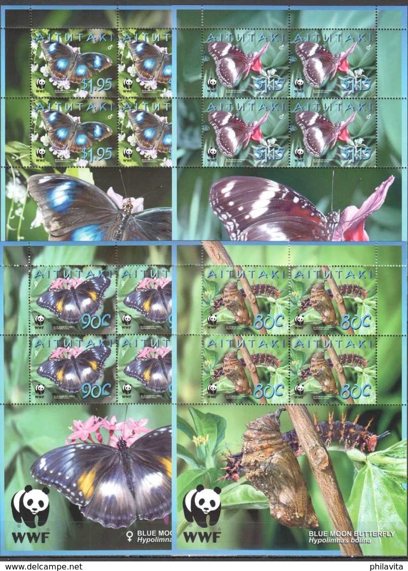 2008 Aitutaki  WWF Blue Moon Butterfly - Sheetlet Set - MiNr. 778 - 781 Flowers, Forest Orchids  MNH** (kk) - Aitutaki