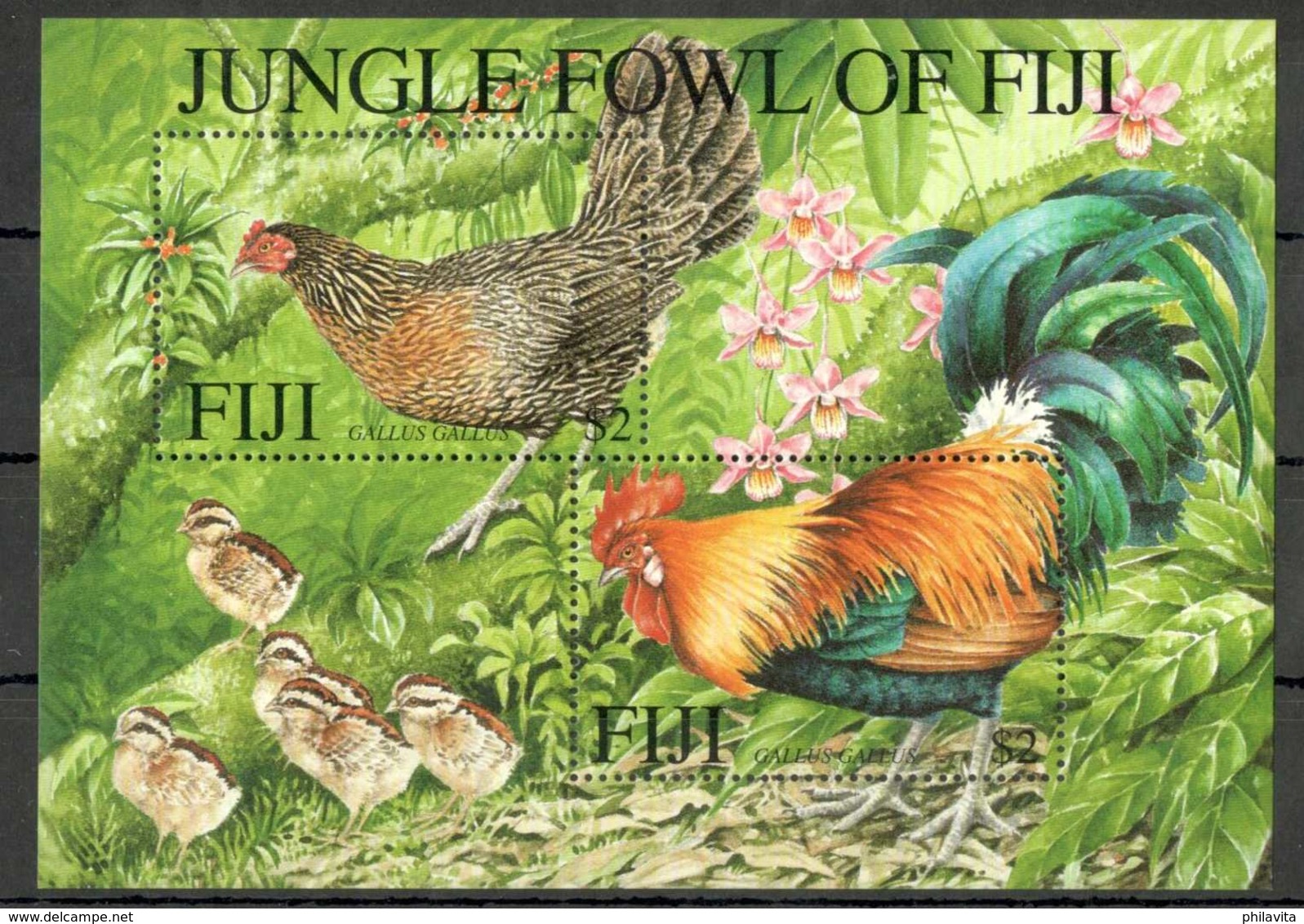 2001 Fiji - Djungle Chickens Gallus Gallus - Family With Peackock And Chicks- MS -MNH** MI B 39 (kk) - Fiji (1970-...)