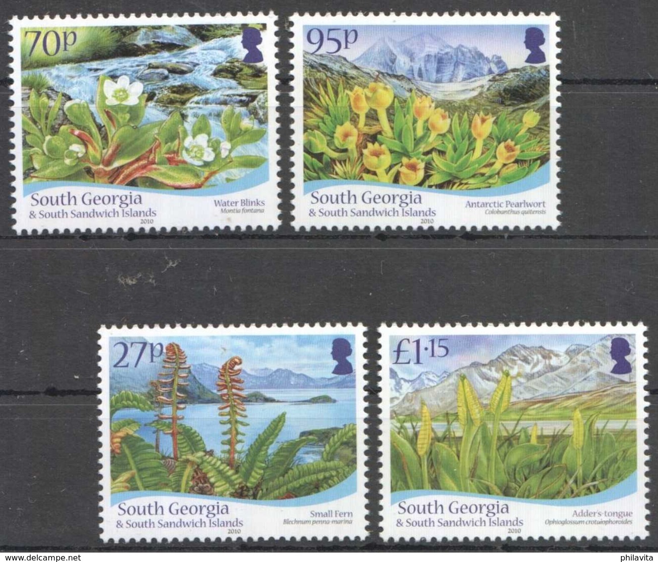 2010 South Georgia -Local Flora Of S. Georgia Islands - MNH** MiNr. 515 - 518 (kk) Montia Fontana, Colobanthus, Polar - Südgeorgien