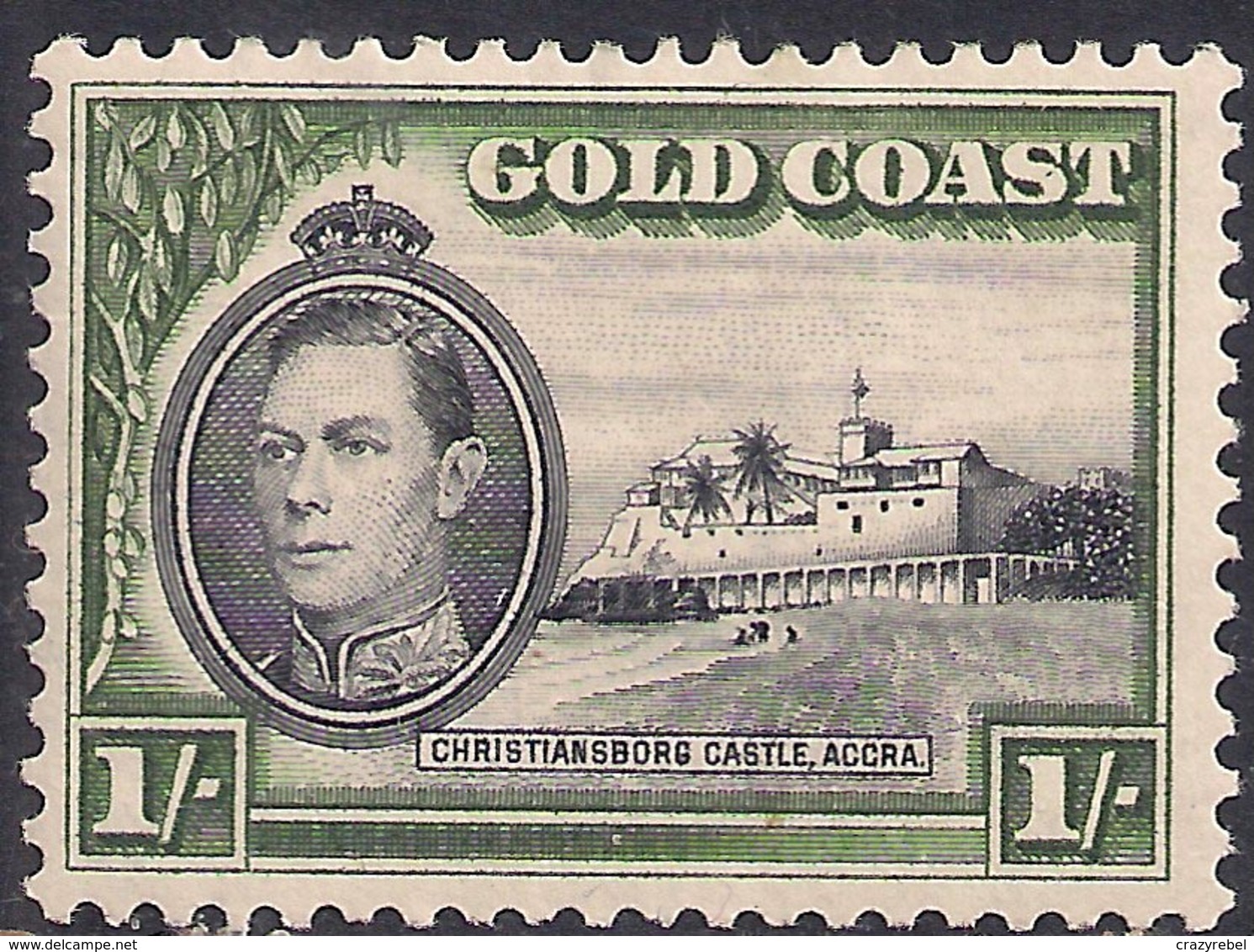 Gold Coast 1938 - 44 KGV1 1/-d  Black & Green Castle Accra MM SG 128 ( J1083 ) - Gold Coast (...-1957)